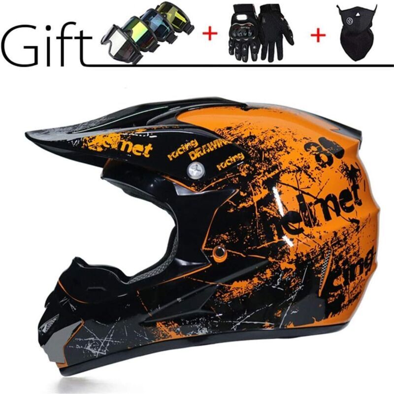 IKODM Adult Motocross Helmet, Men's Motorcycle Helmet with Gloves/Mask/Goggles, dot Approved, atv, dh, Enduro, Quad, mtb Helmet, Size L(Head Circumference