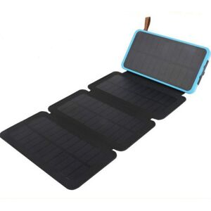 Groofoo - Solar Charger 26000mAh Portable External Battery with 4 Panels Waterproof Power Bank with 2 usb Outdoor Camping for Phone Tablets-Blue