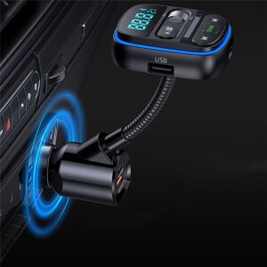 Tlily - Bluetooth fm Transmitter for Car, Stronger HiFi Bass Microphone, pd 30W+QC 3.0 Adapter with 7 Colors led