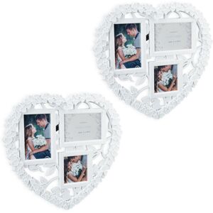 Set of 2 Heart Picture Frame Collage, Hanging Gallery, Horizontal & Vertical Formats, Wedding Gift, White - Relaxdays