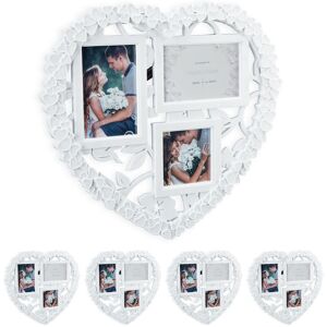 Set of 5 Heart Picture Frame Collage, Hanging Gallery, Horizontal & Vertical Formats, Wedding Gift, White - Relaxdays