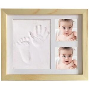 Neige - Baby Foot and Handprint Kit - Wooden Frame, Acrylic Glass, Support for 2 Photos - Gift Idea for Children, Young Mums and Dads (log photo