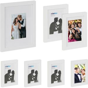 Relaxdays - 7x Picture Frames, in 3 Sizes, Portrait & Landscape Format, to Hang, Stand, Passepartout, Wooden Optics