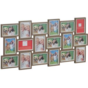 Collage Picture Frame, for 18 Photos, 10 x 15 cm, Portrait & Landscape, Gallery Wall, 47 x 91 cm, Brown/White - Relaxdays