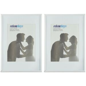 Relaxdays - Photo Frame Set of 2, 20 x 30 cm, Passepartout 15 x 20 cm, Standing or Hanging, White