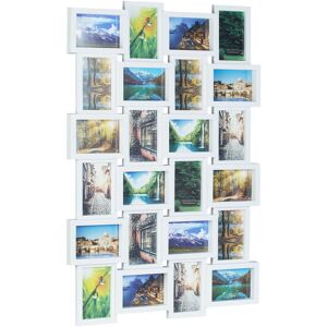 Photo frame for 24 photos, multi aperture, landscape and portrait, photo collage, picture size 10x15 cm, White - Relaxdays