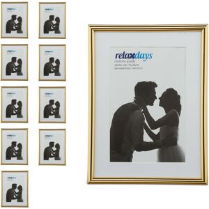 Relaxdays - Picture Frame, Set of 10, 15x20cm, Wood Look, Portrait & Landscape Format, Passepartout, Plastic, Gold