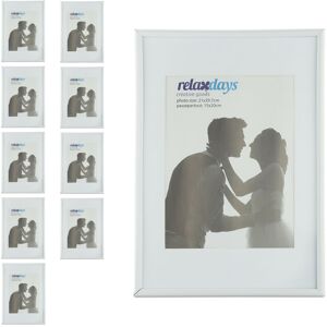 Relaxdays - Picture Frame, Set of 10, 20x30cm, Wood Look, Portrait & Landscape Format, Passepartout, Plastic, White