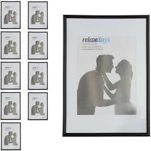 Relaxdays - Picture Frame, Set of 10, 20x30cm, Wood, Portrait & Landscape Format, Passepartout, Plastic, Black and White