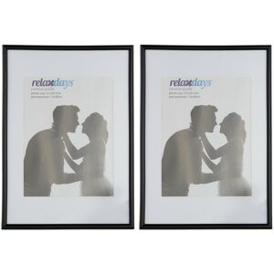 Relaxdays Picture Frame, Set of 2, A4 format, Wood, Portrait & Landscape Format, Passepartout, Plastic, Black and White