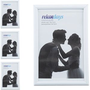 Picture Frame, Set of 4, 10x15 cm, Wood Look, Portrait & Landscape Format, Passepartout, Photo, Plastic, White - Relaxdays