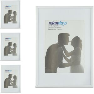 Relaxdays - Picture Frame, Set of 4, 20x30cm, Wood Look, Portrait & Landscape Format, Passepartout, Plastic, White