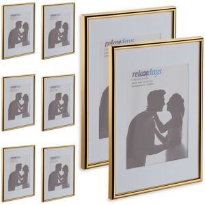 Relaxdays Picture Frame Set of 8, DIN A4, Portrait and Landscape Format, for Hanging or Standing, Passepartout, Gold