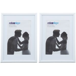 Relaxdays - Set of 2 Photo Frames, 13 x 18 cm, Passepartout 9 x 13 cm, Standing or Hanging, Glass Front, White