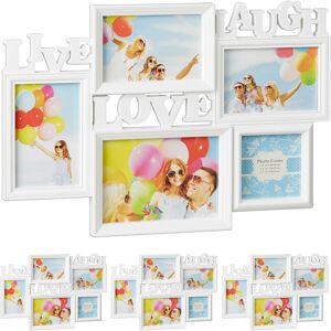 Set of 4 Picture Frames Live Love Laugh, Hanging Gallery for 5 Photos in Various Sizes, 3D Collage, White - Relaxdays