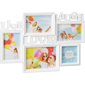 Relaxdays - Set of 4 Picture Frames Live Love Laugh, Hanging Gallery for 5 Photos in Various Sizes, 3D Collage, White