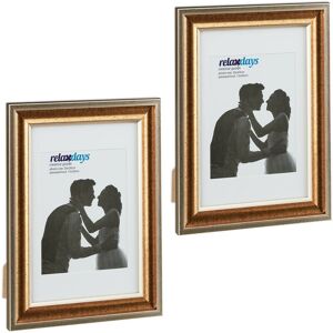 Relaxdays - Set of 2 Picture Frames, 20x30 cm, Portrait & Landscape, Tabletop or Hanging Photo Holder, Passepartout, Gold