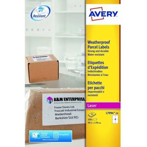 Avery Lase Weathepoof Pacel Label 99x139mm 4 Pe A4 Sheet White (Pack 100 Labels)