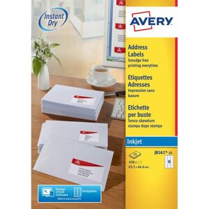 Inkjet Address Label 63.5x46.6mm 18 Per A4 Sheet White (Pack 450 Lab - White - Avery