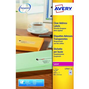 Laser Mini Label 38x21mm 65 Per A4 Sheet Clear (Pack 1625 Labels) L7 - Transparent - Avery