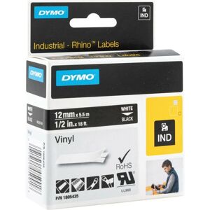 Dymo - Rhino 12MM White on Black Vinyl Tape 1805435 - Black