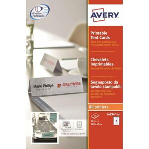 Printable Tent Card 120x45mm 4 Per Sheet 190gsm White (Pack 40) L479 - White - Avery