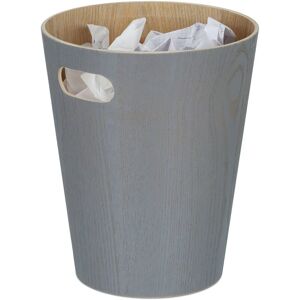 Wastebasket, Wastepaper Bin Wood, Round Bin with Handle, 7.5 l, h x d 28 x 23 cm, Waste Bin Office, Dark Grey - Relaxdays