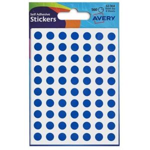 Avery Avery Coloured Label Round 8mm Diameter Blue (Pack 10 x 560 Labels) 32-304 Avery Avery Coloured Label Round 8mm Diameter Blue (Pack 10 x 560 Labels) 32-304