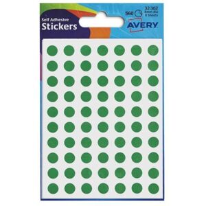 Coloured Label Round 8mm Diameter Green (Pack 10 x 560 Labels) 32-30 - Avery Coloured Label Round 8mm Diameter Green (Pack 10 x 560 Labels) 32-30 - Avery