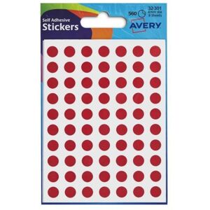 Avery Avery Coloured Label Round 8mm Diameter Red (Pack 10 x 560 Labels) 32-301 Avery Avery Coloured Label Round 8mm Diameter Red (Pack 10 x 560 Labels) 32-301