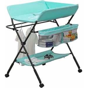 Niceme - Baby Nappy Changing Table with Wheels and Storage, Folding Infant Care Station, Height Adjustable Changing Unit, Backache-Free Diaper