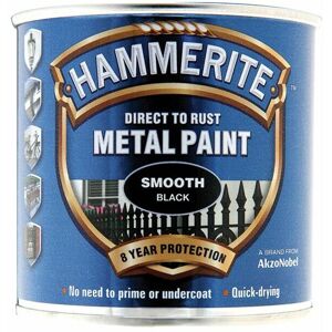 Direct to Rust Smooth Finish Metal Paint Black 250ml HMMSFBL250 - Black - Hammerite