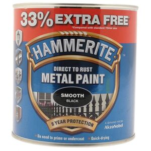 Smooth Direct To Rust Metal Paint - 750ML + 33% Extra Free - Black - Black - Hammerite