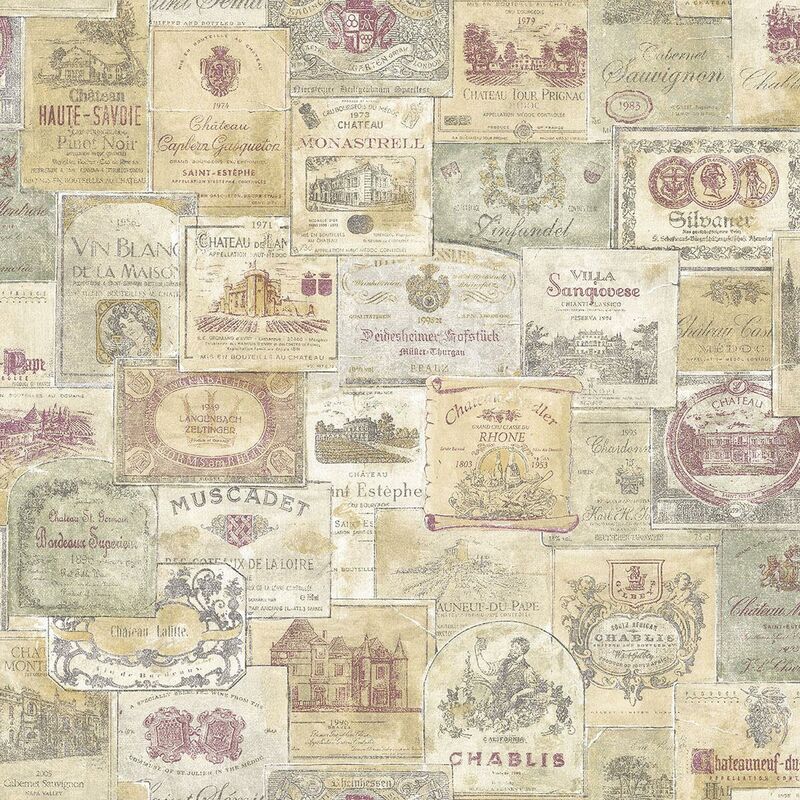 Wine Labels Wallpaper Traditional Vintage Red Beige Paste The Wall - Galerie