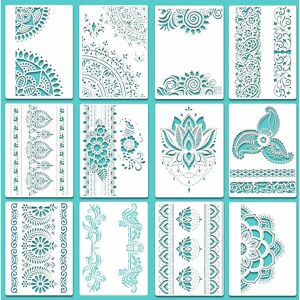 MUMU 12 Pcs Large Mandala Stencils Reusable Mandala Painting Templates 8.5' x 11.5' Floral Pattern Stencil Mandala Drawing Stencil for diy Wall Tile