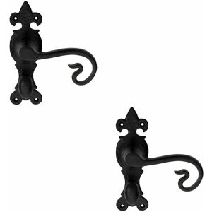 Loops - 2x pair Forged Curled Handle on Bathroom Backplate 167 x 51mm Black Antique