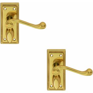 Loops - 2x pair Reeded Design Scroll Lever on Bathroom Backplate 112 x 48mm Brass