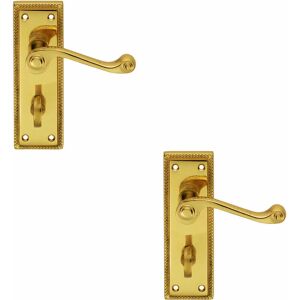 Loops - 2x pair Reeded Design Scroll Lever on Bathroom Backplate 150 x 48mm Brass