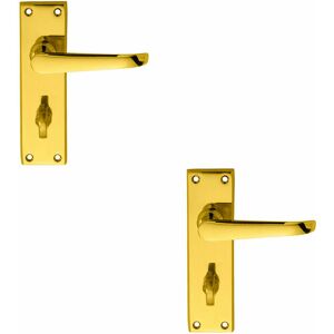 Loops - 2x pair Straight Victorian Lever on Bathroom Backplate 150 x 42mm Brass