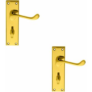 Loops - 2x pair Victorian Scroll Handle on Bathroom Backplate 150 x 43mm Polished Brass