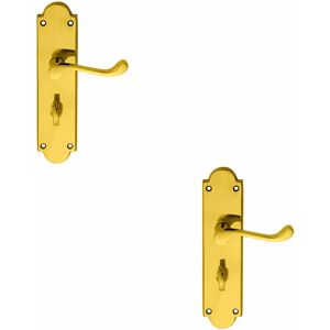 Loops - 2x pair Victorian Scroll Handle on Bathroom Backplate 205 x 49mm Polished Brass