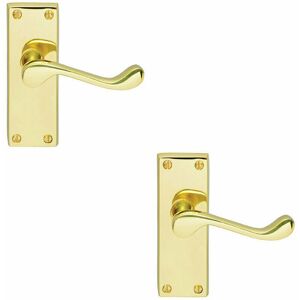 Loops - 2x pair Victorian Scroll Handle on Latch Backplate 120 x 41mm Polished Brass