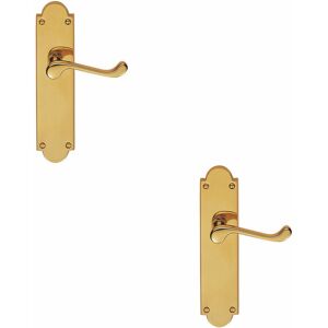 Loops - 2x pair Victorian Scroll Handle on Latch Backplate 205 x 49mm Polished Brass