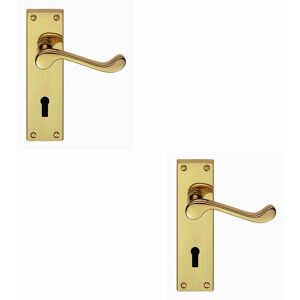 Loops - 2x pair Victorian Scroll Handle on Lock Backplate 150 x 43mm Polished Brass