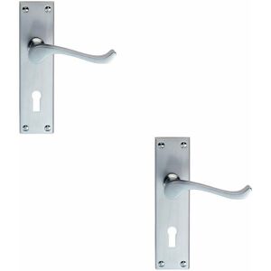 Loops - 2x Victorian Scroll Handle on Rectangular Lock Backplate 155 x 41mm Satin Chrome