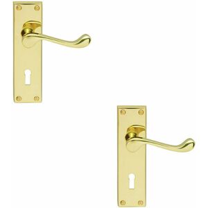 Loops - 2x Victorian Scroll Lever on Rectangular Lock Backplate 155 x 41mm Brass