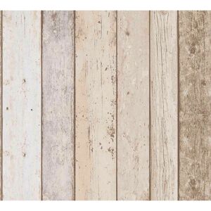 A.S. CREATIONS 3D Effect Wood Panel Plank Wallpaper Distressed Cream Brown Beige a.s Creation