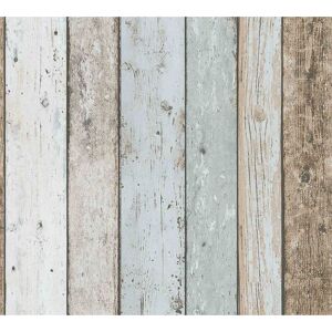 A.S. CREATIONS 3D Effect Wood Panel Plank Wallpaper Distressed Cream Blue Brown a.s Creation