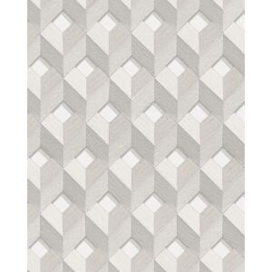 Profhome - 3D wallcovering wall DE120131-DI hot embossed non-woven wallpaper embossed with rhomboid pattern shiny white light grey 5.33 m2 (57 ft2)