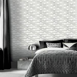 Retro White Grey Link Chain 60s 70s Vintage Effect Wallpaper Geometric - Arthouse